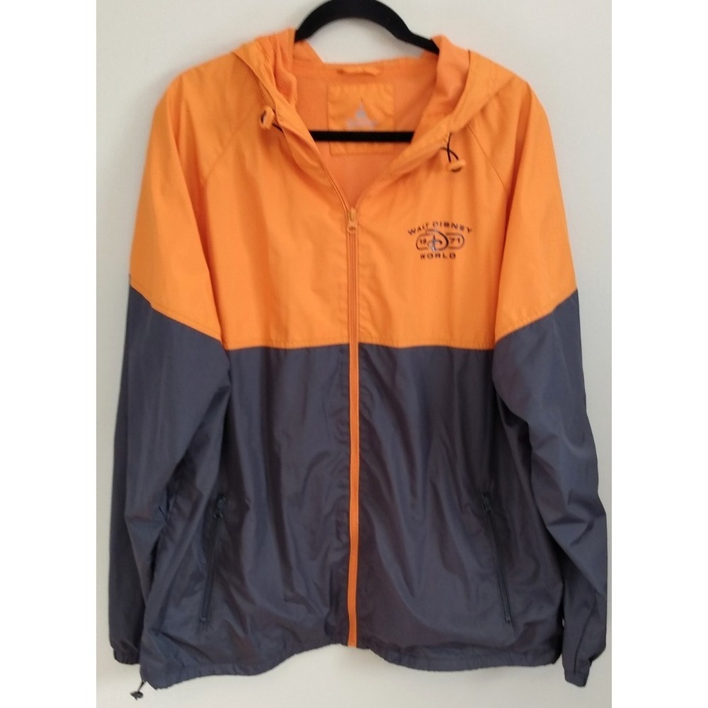 Walt Disney World Official WDW Hooded Windbreaker Colorblock XL Orange‎ Grey Zip